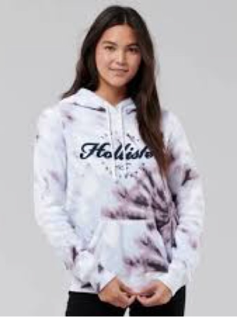 Hollister Purple and Cream Tie-Dye Hoodie